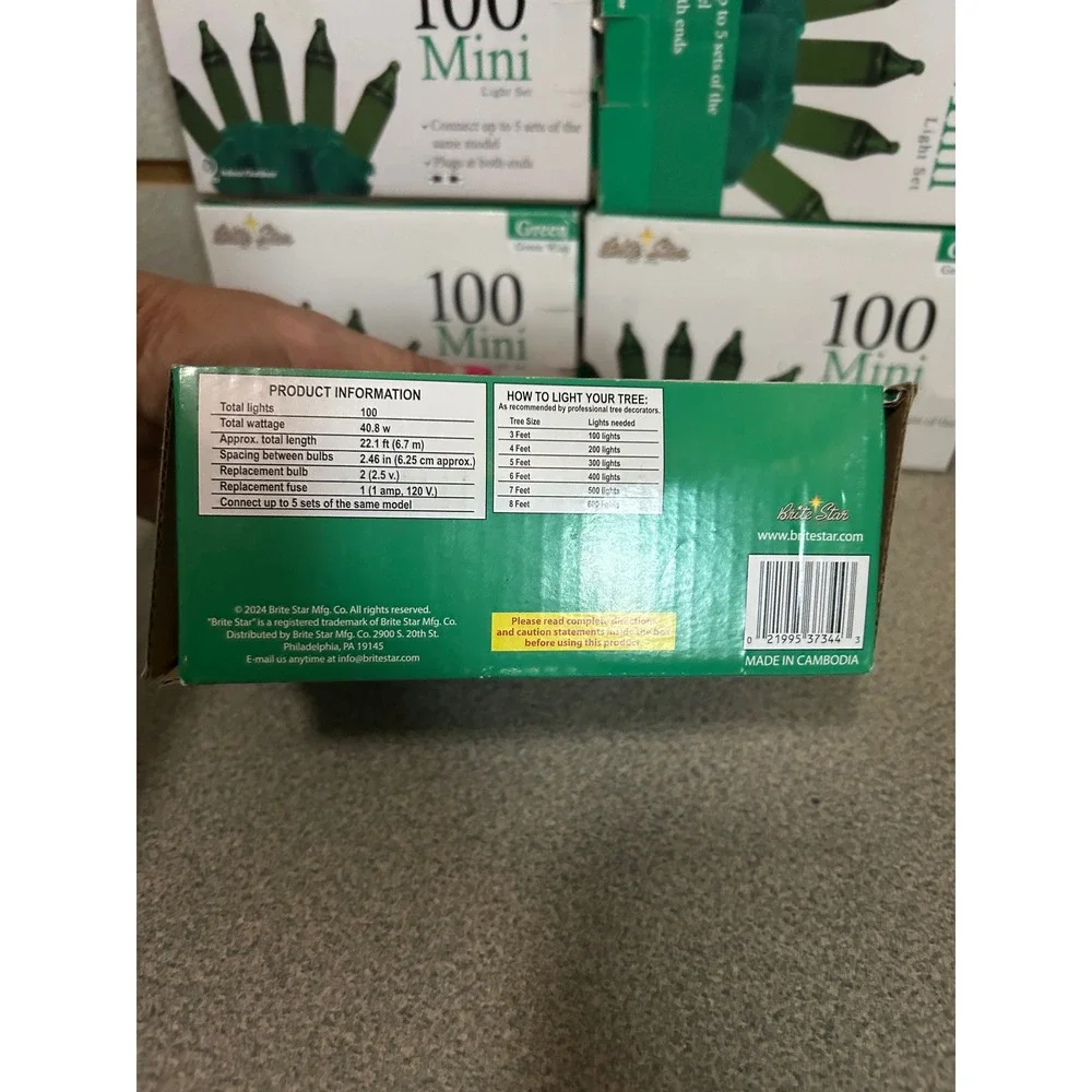 Lot of 6 Brite Star 100 Mini Light Set Green Bulbs Green Wire Indoor Outdoor